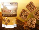 Salted Caramel granola bites bag with 4 bites and a mountain background